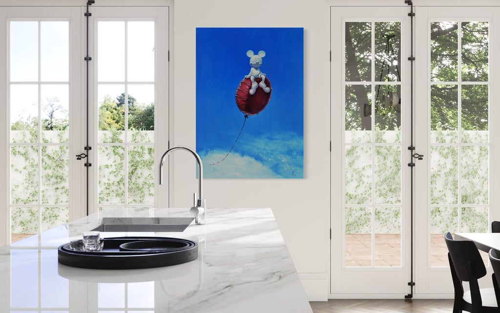 Hot air balloon flight Contemporary Art Original oil Painting, Ready to Hang