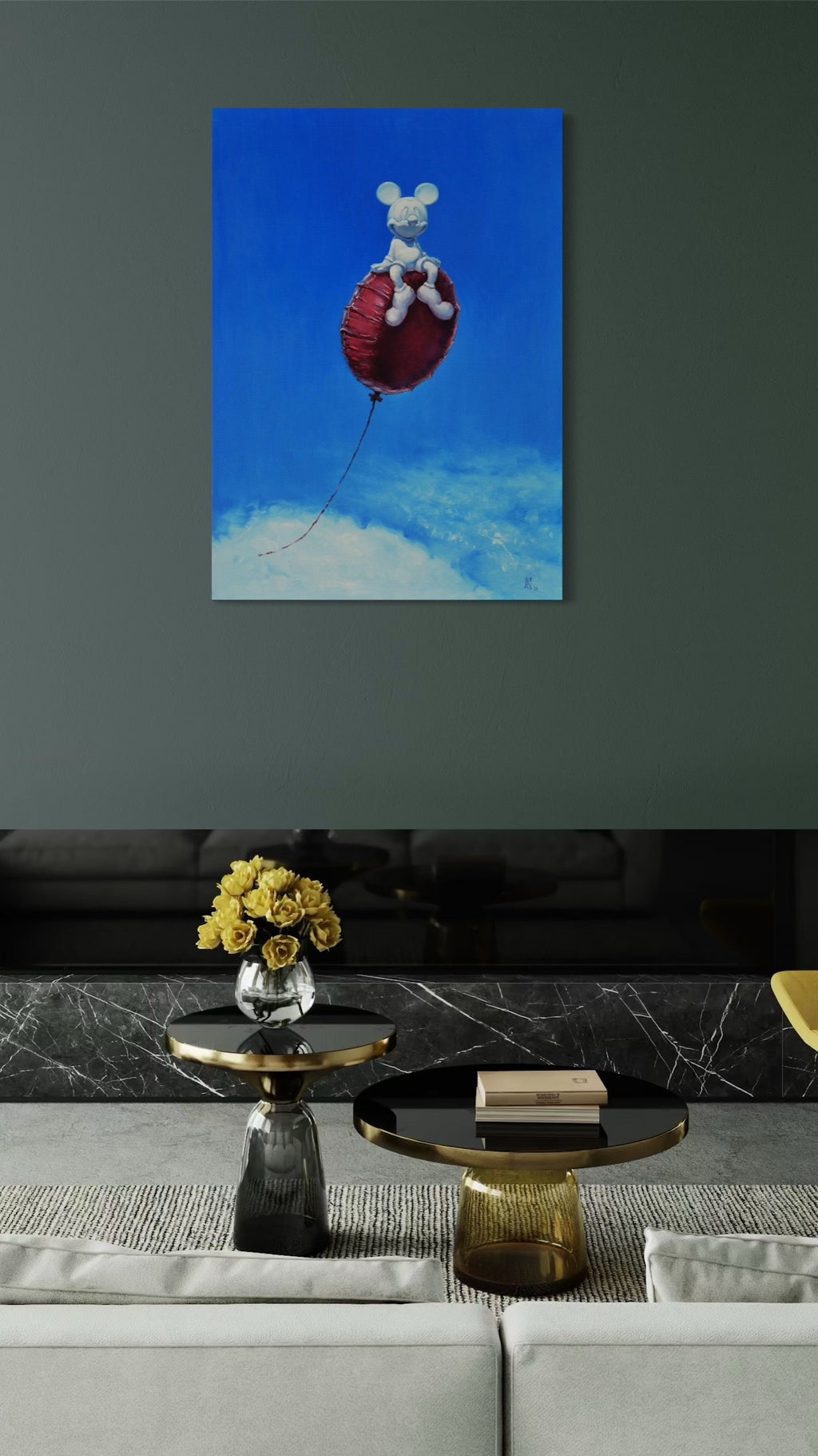 Hot air balloon flight Contemporary Art Original oil Painting, Ready to Hang